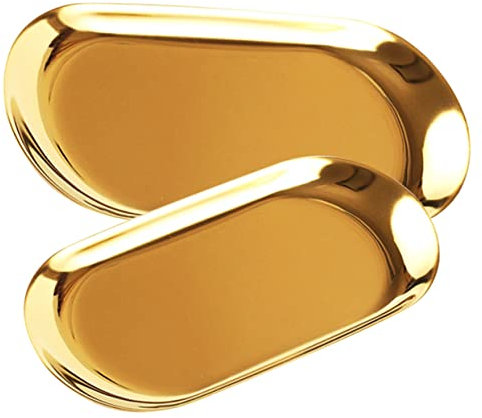 CRILSTYLEO 2pièces Plateaux Décoratifs Acier Doré De Plateaux pour Rangement De Bijoux Desserts Et Cosmétiques Design Élégant pour Maison Et Restaurant