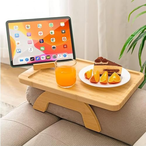 Aartner Sofa Arm Tray, Wood Couch Arm Table for Wide Couches Arm with Rotating Mobile Holder, Couch table, Foldable Arm Chair Table, Sofa Tray Table, Arm Chair Table Tray, Couch Arm Table, Sofa Tray