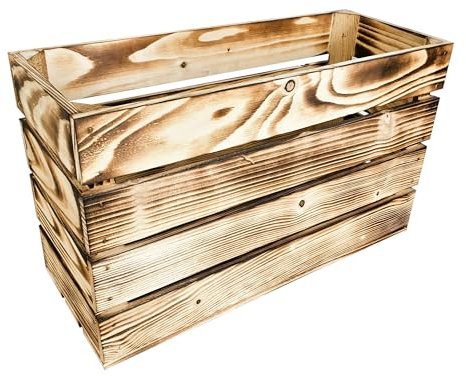 Lermowood Holzkisten Reg 50 x 20 x 30cm Geflammt | Dekokisten aus Holz Massive Holzkiste Regalkiste Weinkiste
