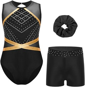 Eandarui Gymnastics Outfit Set for Girls Patchwork Sleeveless Leotard Unitards with Shorts and Headwear