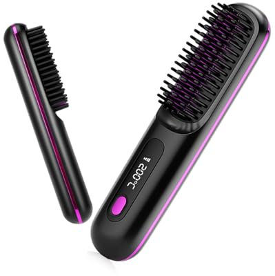 Numoya Go Brush Pro, Tragbare Glätteisen Bürste, Kabelloser Haarglätter Kamm mit Ionen-Technologie, USB Wiederaufladbar für Reisen, 3 Heizstufen & LED-Bildschirm, MCH Keramikheizung für Glatte