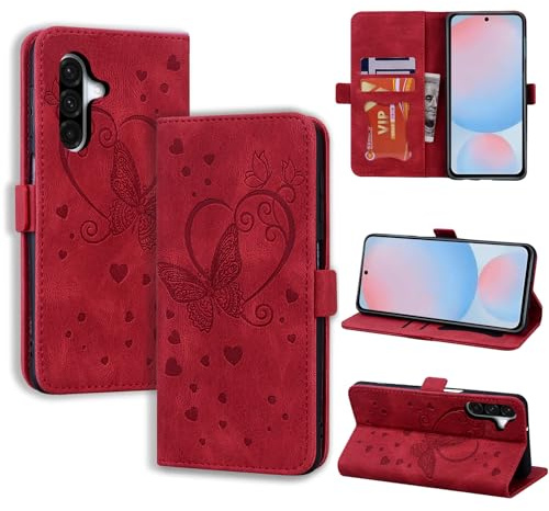 CASAFUNY Handyhülle für Samsung Galaxy A56 5G Hülle,Rot | PU Leder,Tasche Cover mit Kartenfach,Flip Case,Magnetisch,Klapphülle Schutzhülle für Samsung Galaxy A56 5G