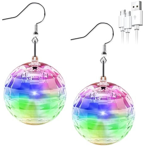 KBIBCK Discokugel Ohrringe, Ohrringe Disco Ball, LEDOhrringe Disco BallOhrringe, Thema Party Diskokugel Silber, Disco Kugel Zubehör Frauen Mädchen, Halloween StatementOhrringe, Hippie Accessoires