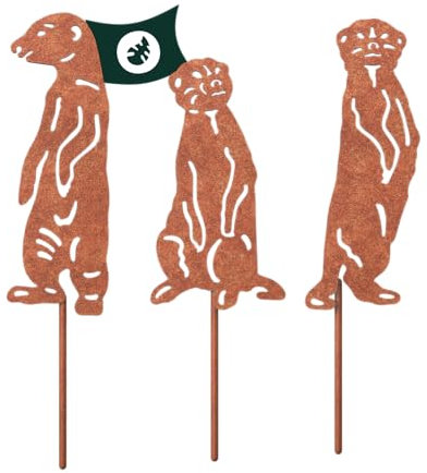 VERDOBA Erdmännchen Gartendeko Rost - Eisenfiguren Set mit Rostpatina - Gartenstecker Rost - Gartendeko Erdmännchen für Garten, Balkon & Terrasse