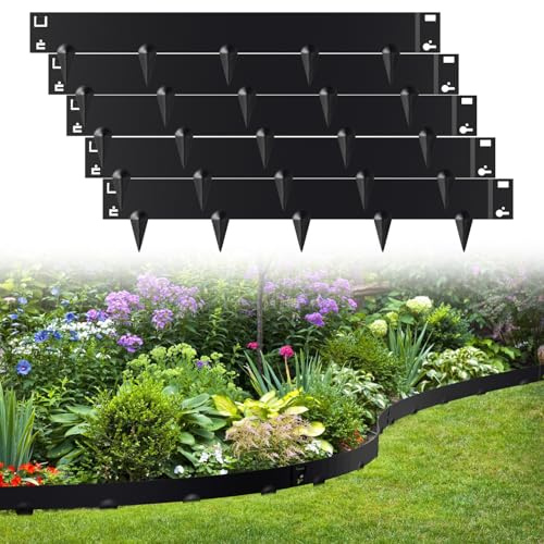 Cecaylie Rasenkante Metall Beetumrandungen mit Dornen Beeteinfassung Rasenkante Verzinkt Blumenbeet Umrandung Rasenkantenblech, Schwarz (Länge 5m - Höhe 18cm)