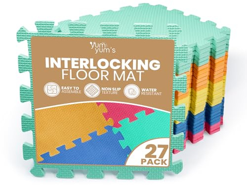 Yum Yum's 27 Pack of Multi Colour Baby Play Mat – 29x29cm EVA Foam Mats for Kids – Soft & Non Slip Interlocking Floor Mats – Waterproof 7mm Thick Foam Play Mat -Safe and Comfortable for Children