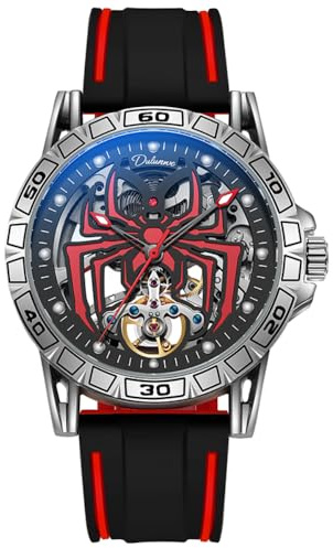 DAXIAOYU Persönlichkeit Vollautomatische Tourbillon Mechanische Uhr für Herren Ausgehöhltes Skelett Spinne Design Wurmloch Konzept Uhr Wasserdicht Leuchtende Mode Trend Armbanduhr