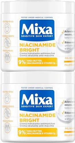Mixa Niacinamide Fleckencreme für erloschende Haut, 2 x 400 ml | Sparpack, reduziert dunkle Flecken, glänzendes Finish, Niacinamid, mit Vitamin C und Sheabutter, empfindliche Haut
