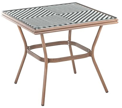 Beliani Französischer Gartentisch Polyrattan schwarz/weiß quadratisch 80x80 cm Caspri