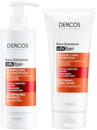 Vichy Dercos Kera-Solutions Duo - Resurfacing Shampoo 250 ml + Restoring Conditioning Mask 200 ml - Damaged Hair Repair - Pro-Keratin & Allantoin Care