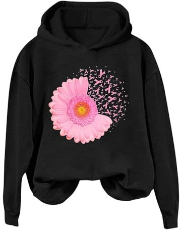 Générique Sweat Femme Capuche Octobre Rose Sweat à Capuche Sensibilisation au Cancer du Sein d'Octobre Sweatshirt Ruban Rose de Sensibilisation au Cancer du Sein Style Sport Cardigan (Black, XL)