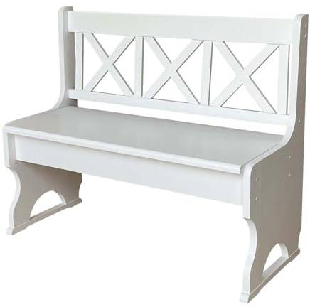 k koma Sitzbank Kiefer Massivholz Weiß mit Lehne – für Innenbereich, Flur & Esszimmer, Weiss (75 cm)