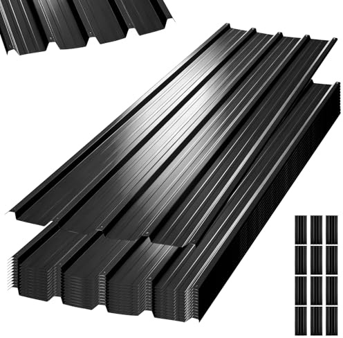 12pcs Galvanised Metal Roofing Sheets, Metal Corrugated Garage Carport Shed, 110x45cm Trapezoidal Grooved Roof Waterproof Tiles, Shed Roof Covering, 7m² Cladding Walling Sheeting for Garage/Greenhouse