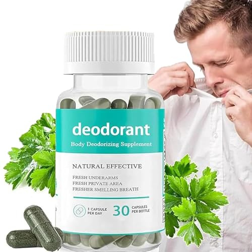 Körperdesodorierendes Nahrungsergänzungsmittel, natürliche Inhaltsstoffe, langanhaltendes Deodorant, natürliche Geruchsbekämpfung, 30 Kapseln
