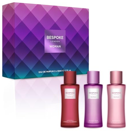 Bespoke London Perfume for Women Gift Set (3 x 50ml) – Bergamot & Rose Musk, Spiced Pear & Warm Amber, Jasmine & Chocolate Berries – Fruity, Floral & Gourmand Eau de Parfum – Lasts up to 6 Hours