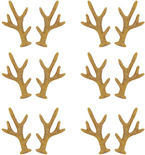 GORGECRAFT 40 Stück Glitzerndes Rentiergeweih Goldfarben Mini Geweih Verzierungen Aus Samt Hirschhörner Weihnachts Elchzweig Haarspangen Zubehör Für Hochzeit Weihnachtsfeier Dekorationen Schneemann DI