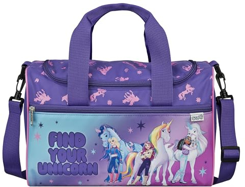 Scooli - Unicorn Academy Sporttasche für Kinder - 23 x 35 x 16 cm - geräumiges Hauptfach - Verstellbarer Schultergurt - Zubehör für die Schule - Umhängetasche