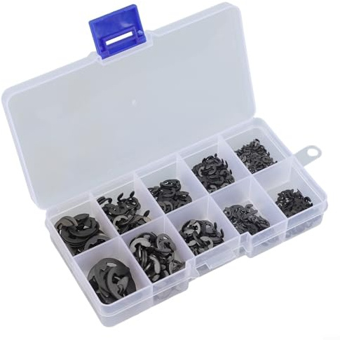 580 Stück E-Type Snap für Ring Sicherungsring-Set mit 10 Größen von 0,5-10 mm, schwarze Sicherungsscheiben aus Kohlenstoffstahl für Industrieausrüstung und Werkzeuge