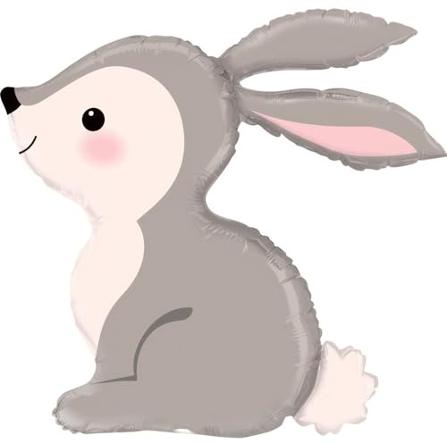 Folienballon Hase 64x68 cm – Süßer Hasenballon in Grau Rosa für Kindergeburtstag Ostern Babyshower Tierdeko Heliumballon Luftballon Wiederverwendbar Partydekoration Deko für Mädchen Jungen