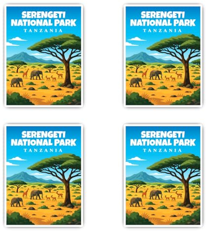 Aufkleber: 100 mm, 4 Stück - Serengeti National Park Tanzania Safari Rundsticker