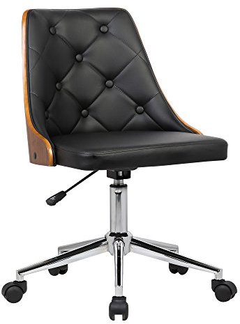 Armen Living Diamond Office Chair in Black Faux Leather and Chrome Finish