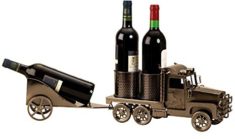 Lifestyle & More Moderner Wein Flaschenhalter Flaschenständer Truck mit Anhänger für 3 Flaschen Länge 66 cm