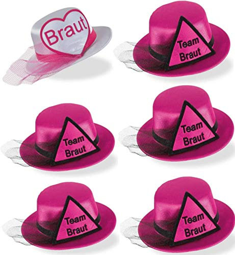 KarnevalsTeufel.de Junggesellinnenabschied, Set für die Braut, Brautfreundinnen, Hochzeit, JGA Party Brautparty (Hut Set 6 Stück)