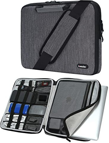 iCozzier 13-13.3 Zoll Griff Laptop Aktentasche Umhängetasche Elektronisches Zubehör Organizer Messenger Tragetasche mit Schultergurt - Grau