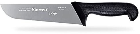 Starrett Professional Butchers Knife - BKB203-8 Wide Straight 8 Inch Ultra Sharp Sanitized Steel Blade - Black Handle Kitchen Chef's Knife