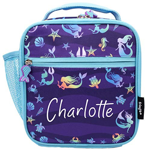Fringoo Personalised Kids Lunch Bag Thermal Insulated 2 Compartment Cooler Bag with Side Mesh Pocket Nursery School Travel Lunchie (Mermaid)
