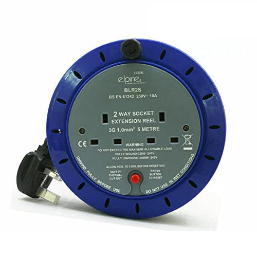 FCP 121 2 Way 5M Extension Reel Heavy Duty Cassette Lead Gang Mains Socket 13A Cable Extension Reel with RCD Protection