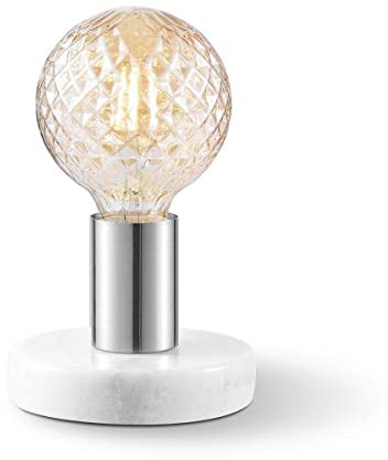 Home Sweet Home Moderner Tischlampe Sten | 10/10/9cm | Gebürsteter Stahl | Nachttischlampe | Marmor und Metall | für E27 LED Lichtquelle | mit Kabelschalter | geeignet für Wohnzimmer
