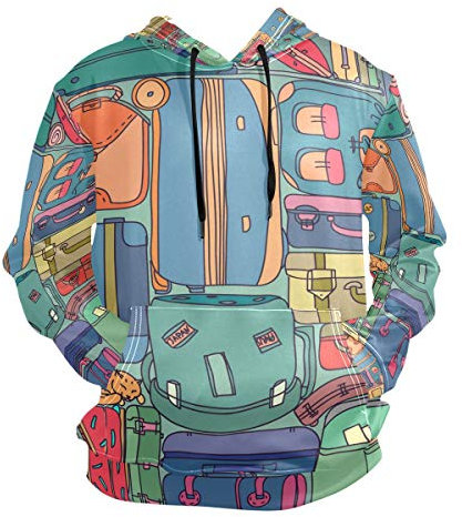 FANTAZIO Kapuzen-Sweatshirt-Kollektion von Vintage Reisekoffer mit Stickern Muster Herren Causal Outwear Tops Gr. XX-Large, 1