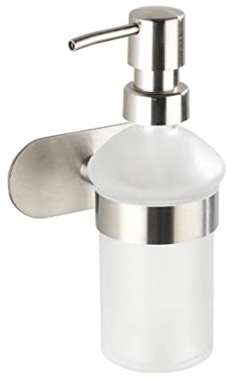 WENKO Turbo-Loc® Seifenspender Orea Matt, Befestigen ohne Bohren, abnehm- und nachfüllbarer Seifendosierer aus satiniertem Glas, Halterung aus rostfreiem Edelstahl matt, 10 x 16,5 x 10,5 cm
