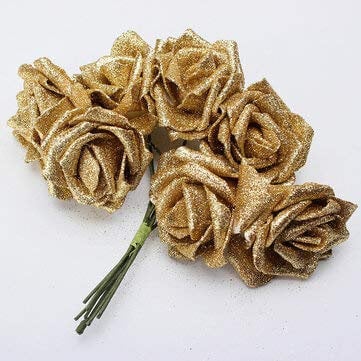 7Pcs Artificial Bouquet Glitter Foam Artificial Flowers Wedding Bridal Party Decor Diy Rose - Gold