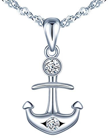 MicLee Damen Frauen Einfach Halskette Kette 925 Sterling Silber Anker Anhänger mit Zirkonia Halskette Geschenkbeutel Super Geschenk für Mutter Freundin