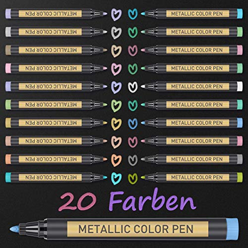 ANYUKE Metallic Marker Stifte Set, Ostern Basteln, 20 Farben, für Fotoalbum zum Selbstgestalten, Gästebuch, DIY Scrapbook, Gold Metallischen Stift zum Bemalen Keramik, Glas, Steine, Holz Deko