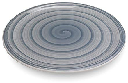 Zafferano Serie Mannaggia Li Pescetti Piatto Piano in Porcellana, Diametro 270 mm, Decoro Mare Grigio, Confezione 6 Pezzi