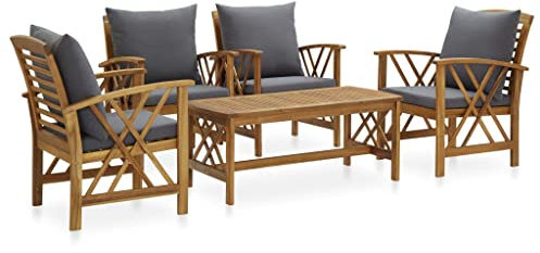 vidaXL Akazienholz Massiv Gartenmöbel 5-TLG. mit Auflagen Gartenstuhl Gartenset Sitzmöbel Sitzgruppe Lounge Gartengarnitur Stuhl Tisch Beistelltisch