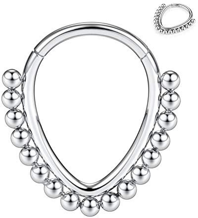 16G Daith Piercing Septum Schmuck Tear Drop mit Kugel Nase Ring Hoop Silber Chirurgischer Stahl Scharnier Septum Clicker Ring 10mm Daith Ohrringe Daith Rook Tragus Piercing Schmuck Kleiner Creolenring