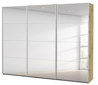 Rauch Möbel Caracas Schrank Schwebetürenschrank, Eiche Artisan, Holz, Spiegel, 3-trg., inkl. Zubehörpaket Premium 3 Kleiderstangen, 7 Einlegeböden, 1 Hakenleiste, 1 Türdämpfer-Set, BxHxT 271x210x62 cm