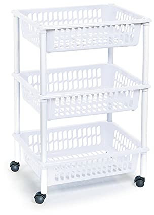 Acan Tradineur - Carro verdulero Blanco Modelo PLFT con Ruedas 3 cestas 40 x 30 x 61,5 cm Carrito portaobjetos estantes Multiusos para organizar los Espacios domésticos