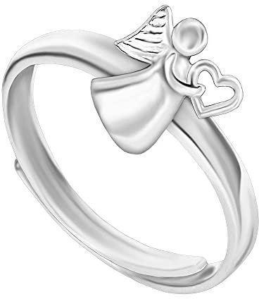 CLEVER SCHMUCK Mädchen Ring Engel Herz tragend 925 Sterling Silber universell einstellbare Größe für Kinder im Schmucketui
