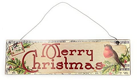 Enchante Wooden 'Merry Christmas' Robin Holly Music Notes Christmas Wire Hung Sign Ornament Decoration Wreath Garland 21 x 6cm
