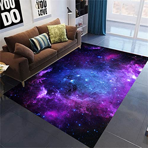 Wohnzimmer Schlafzimmer Teppich 3D Universum Galaxie Rutschfester Teppich Junge Männer Raumdekoration läuft, Rutschfester Teppich an der Küchenspüle Gymnastik Yoga Matte (Violett,140 x 180 cm)