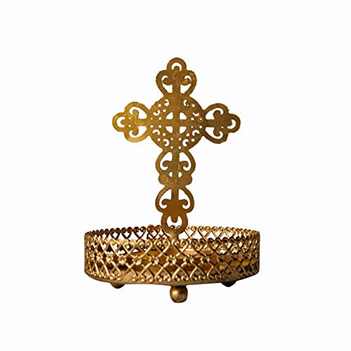 Wonder Care - Shadow Kerzenhalter (2er Pack) - Teelicht Halter - Golden Yellow - Religiös - Metallkreuz - Weihnachten & Feste