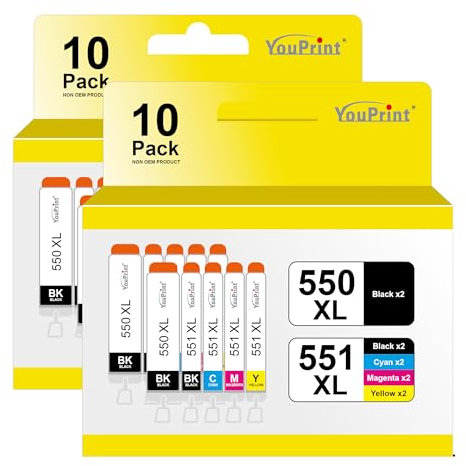 20 YouPrint XL Tintenpatronen kompatibel zu PGI-550 und CLI-551 für iP7250, MG6650, MX725, MX925 für Canon 550 551