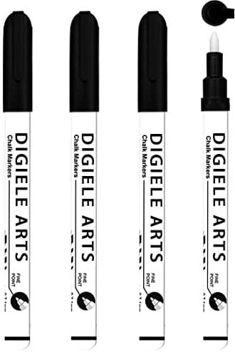 DIGIELE Kreidemarker, Kreidestift kreidestifte Schwarz für Whiteboard, Fenster & Glas, Trocken oder Feucht Abwischbare Flüssigkreide, Reversibel Stiftspitze (1mm)