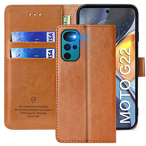 FMPCUON Funda para Motorola Moto G22,Funda Libro Motorola Moto G22 Funda con Tapa,Cuero Carcasa Magnético Funda Cartera Móvil para Motorola Moto G22, Marrón