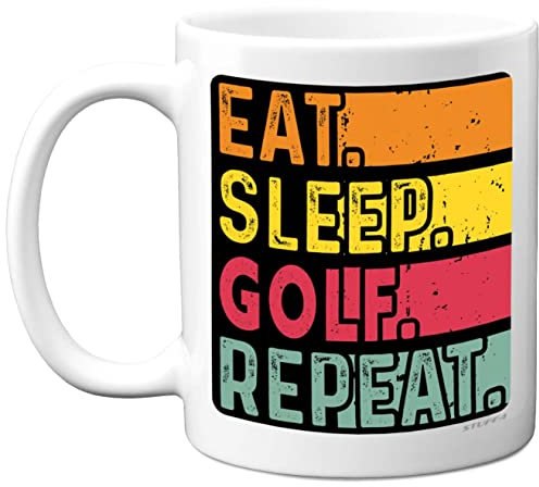 Birthday Mug Gifts for Men Women Him Her - Eat, Sleep, Golf, Repeat - Funny Happy Birthday Present Gift for Sport Golfer Lovers, 11oz Ceramic Dishwasher Safe Premium Mugs